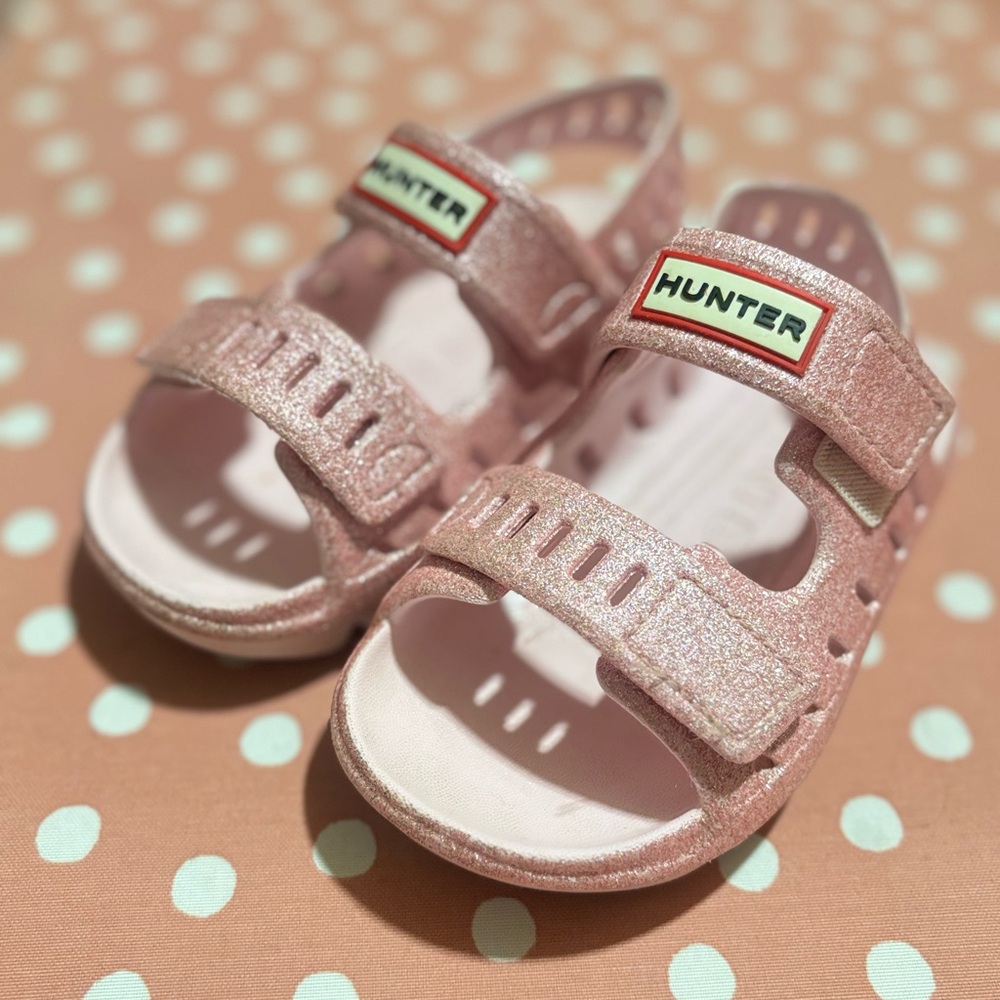 Hunter Kids Glittery Pink Sandals 11 LIKE NEW